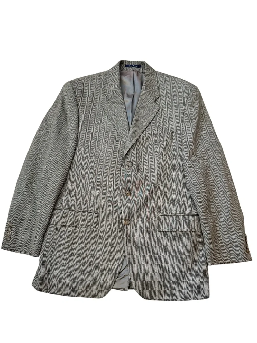 Chaps Ralph Lauren Union Made Canada Pure Wool Herringbone Blazer 40R Gray Brown